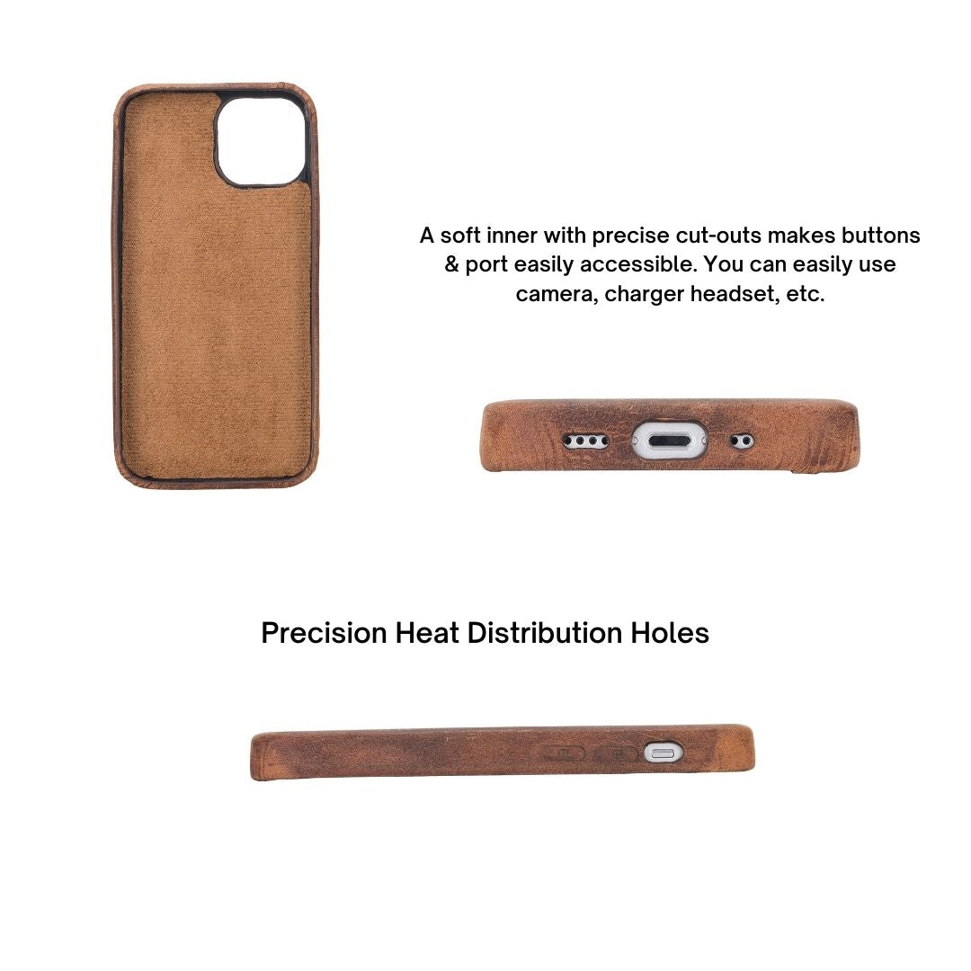 iPhone 13 Mini (5.4") Full Leather MagSafe Snap On Case - Teak Brown