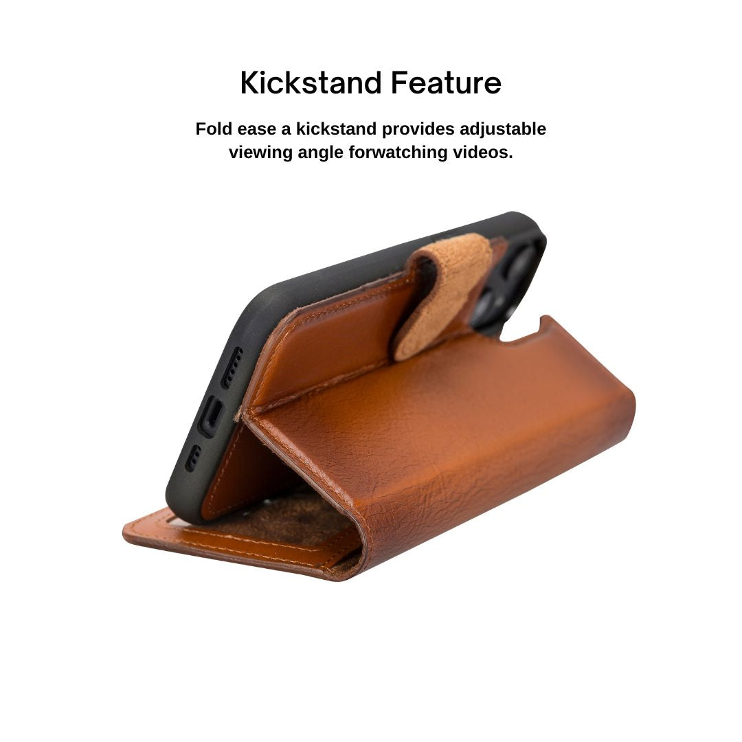 iPhone 14 (6.1") Leather MagSafe RFID Detachable Wallet Case - Rustic Brown