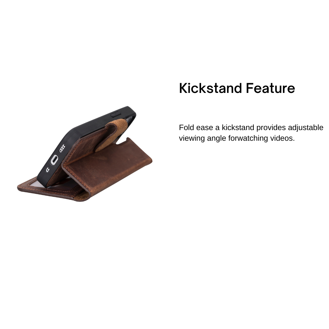 iPhone 13 Mini (5.4") Leather MagSafe RFID Magnetic Detachable Wallet Case - Teak Brown