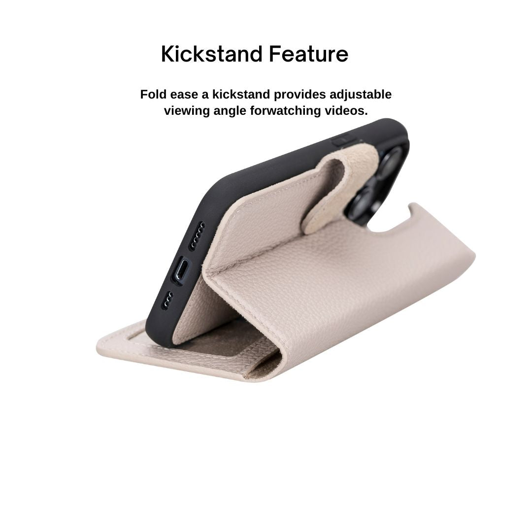 iPhone 14 Pro (6.1") Leather MagSafe RFID Detachable Wallet Case - Beige