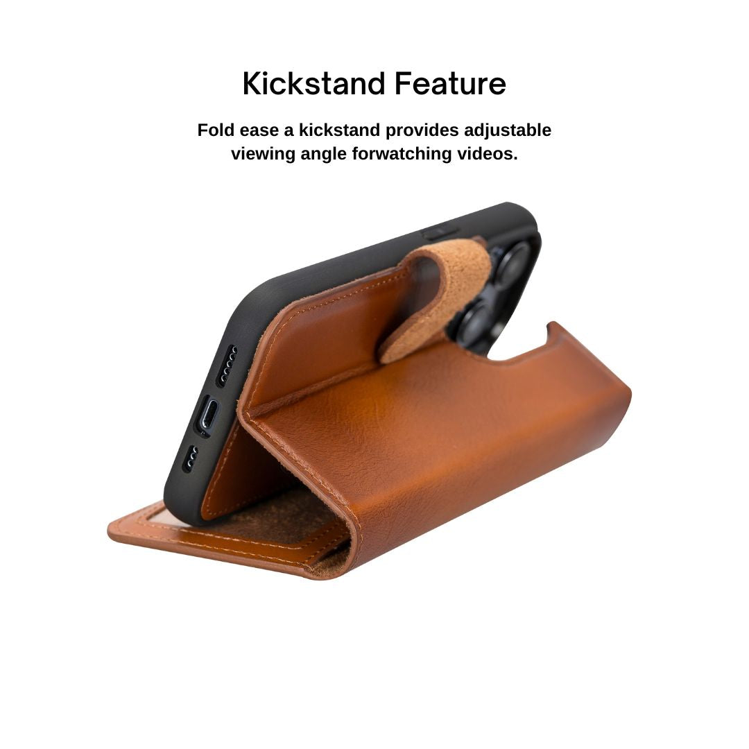 iPhone 14 Pro (6.1") Leather MagSafe RFID Detachable Wallet Case - Rustic Brown