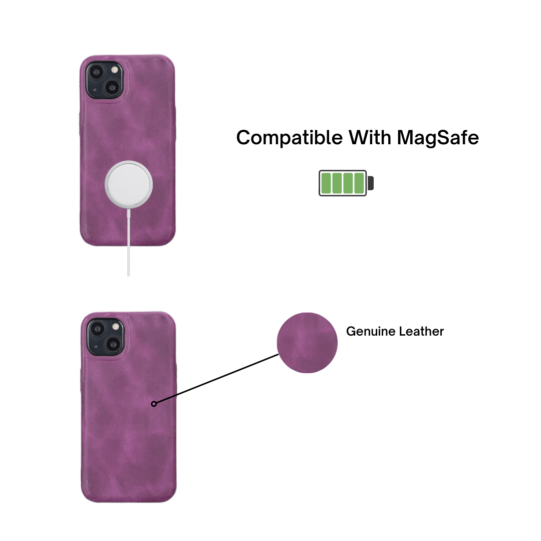 iPhone 13 (6.1") Full Leather MagSafe Snap On Case - Purple