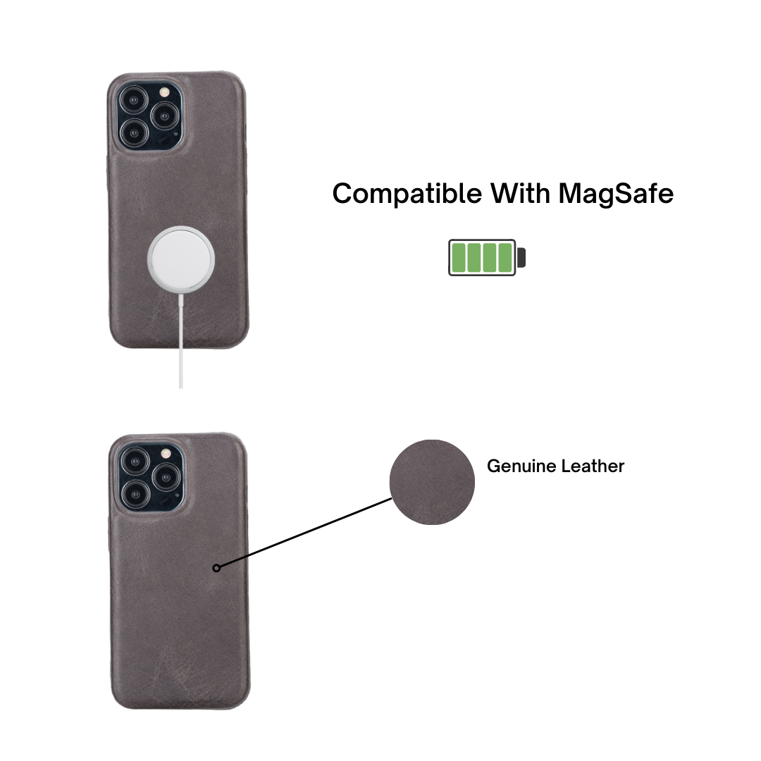 iPhone 13 Pro (6.1") Full Leather MagSafe Snap On Case - Rustic Black