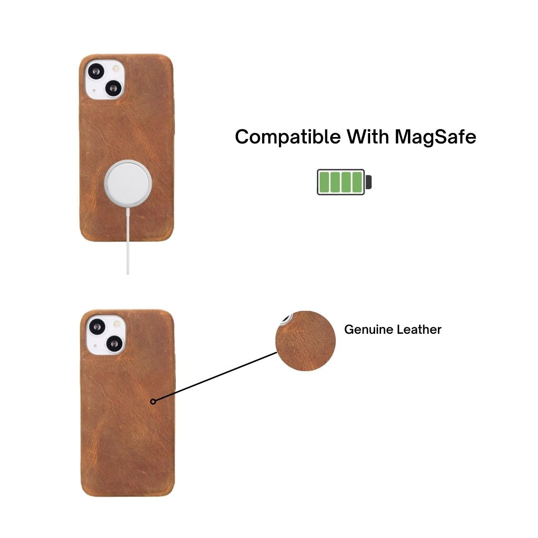 iPhone 13 Mini (5.4") Full Leather MagSafe Snap On Case - Camel