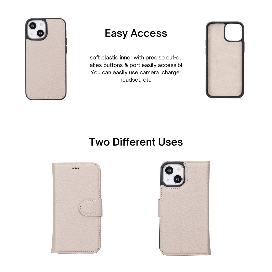 iPhone 13 Mini (5.4") Leather MagSafe RFID Magnetic Detachable Wallet Case - Beige
