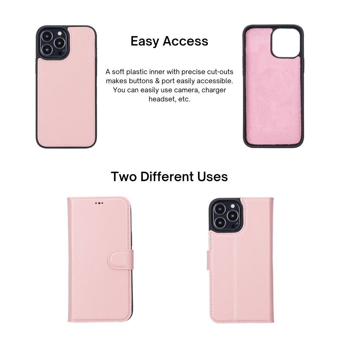 iPhone 13 Pro Max (6.7") Leather MagSafe RFID Magnetic Detachable Wallet Case - Pink