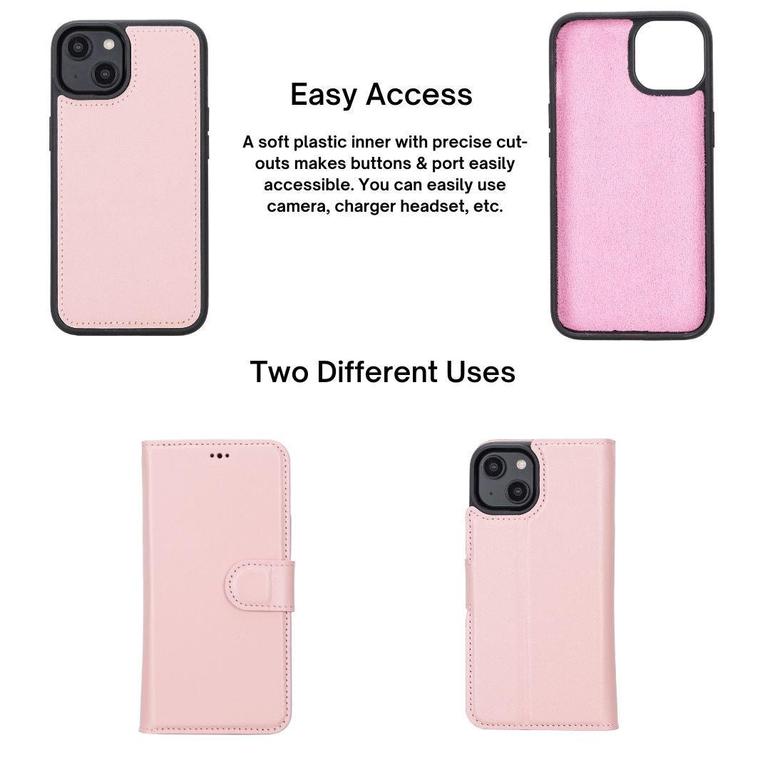 iPhone 14 (6.1") Leather MagSafe RFID Detachable Wallet Case - Pink