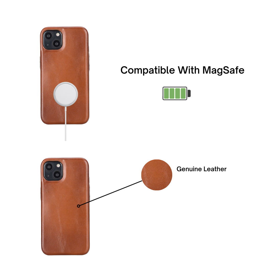 iPhone 13 (6.1") Full Leather MagSafe Snap On Case - Rustic Brown