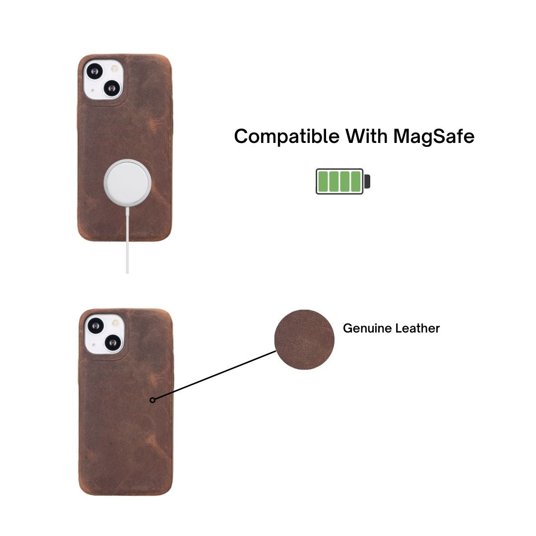 iPhone 13 Mini (5.4") Full Leather MagSafe Snap On Case - Teak Brown