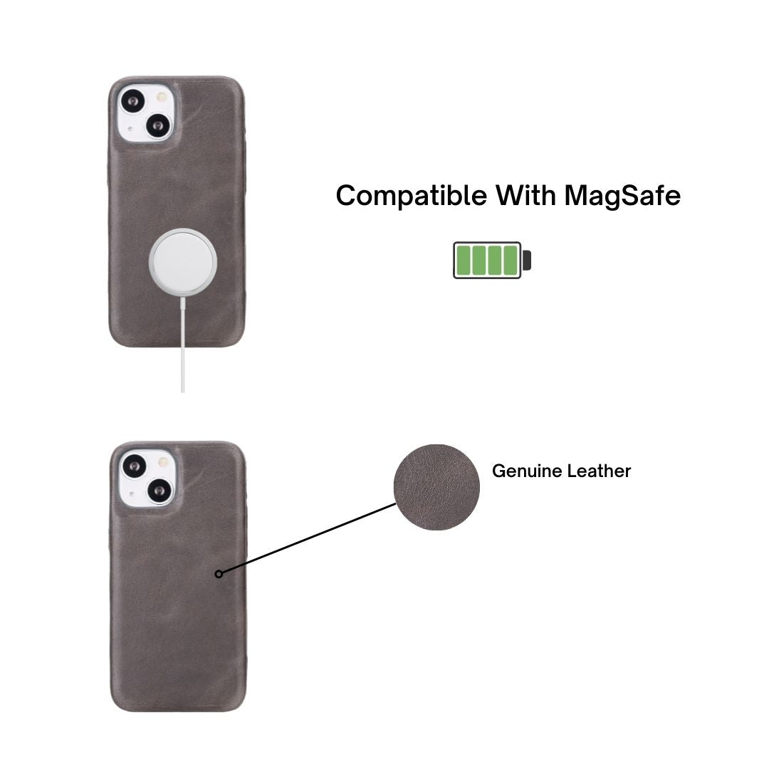 iPhone 13 Mini (5.4") Full Leather MagSafe Snap On Case - Rustic Black