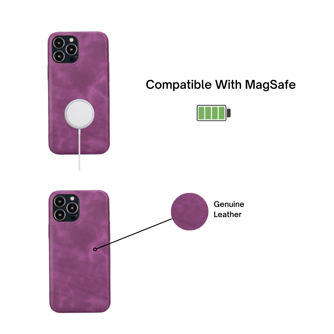 iPhone 13 Pro Max (6.7") Full Leather MagSafe Snap On Case - Purple