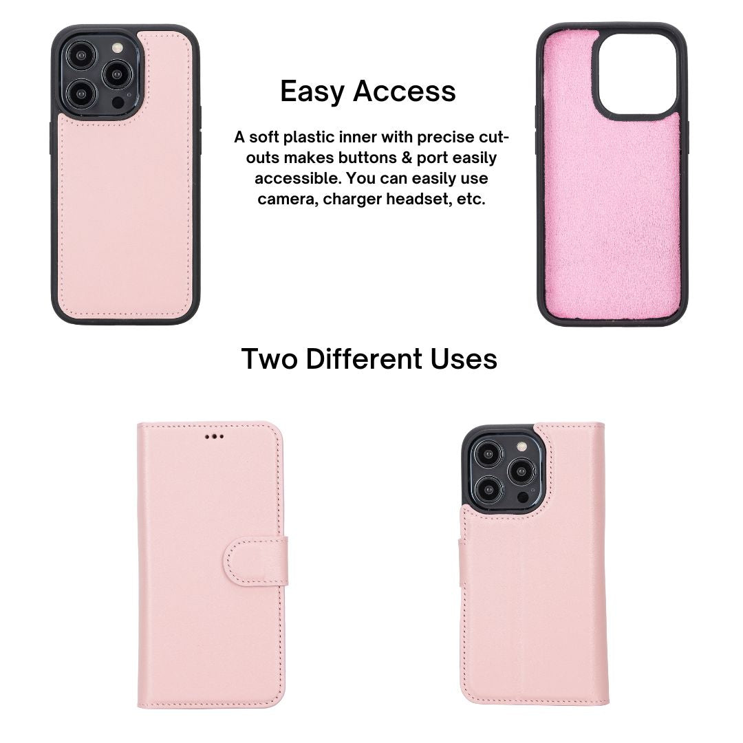 iPhone 14 Pro (6.1") Leather MagSafe RFID Detachable Wallet Case - Pink