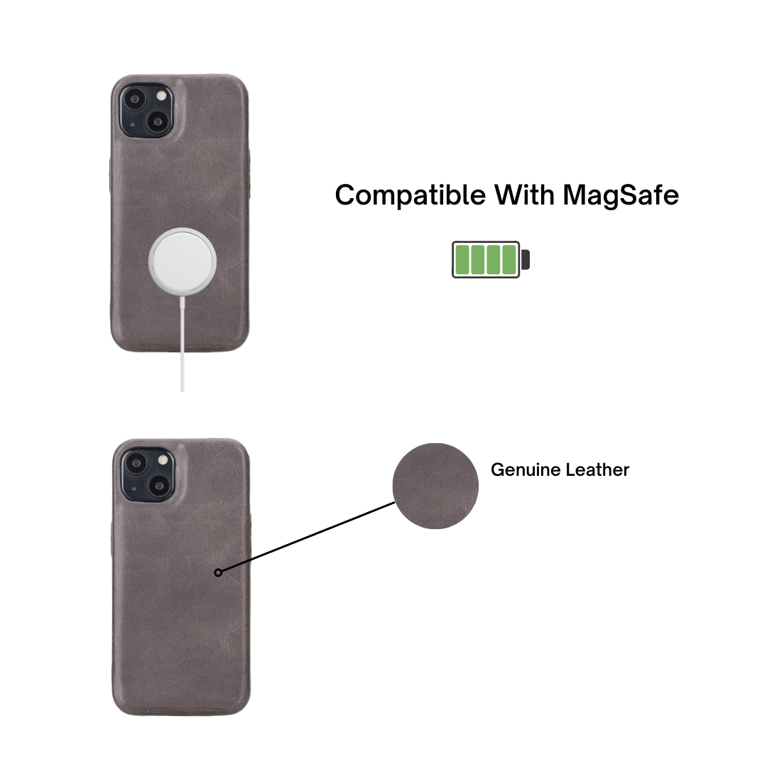 iPhone 13 (6.1") Full Leather MagSafe Snap On Case - Rustic Black