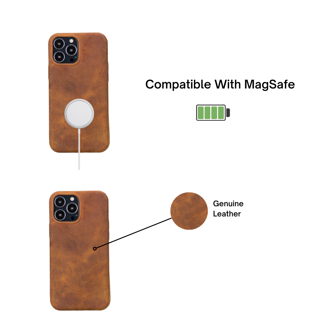 iPhone 13 Pro Max (6.7") Full Leather MagSafe Snap On Case - Dark Brown