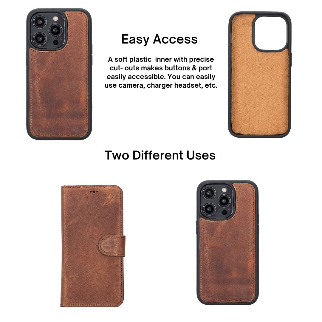 iPhone 14 Pro (6.1") Leather MagSafe RFID Detachable Wallet Case - Teak Brown