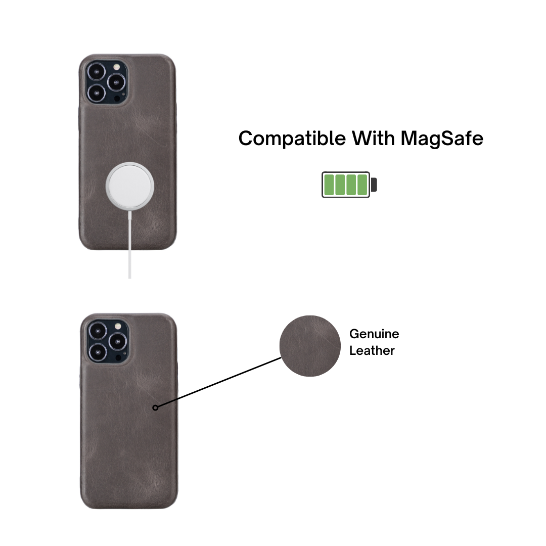 iPhone 14 Plus (6.7") Full Leather MagSafe Snap On Case - Rustic Black