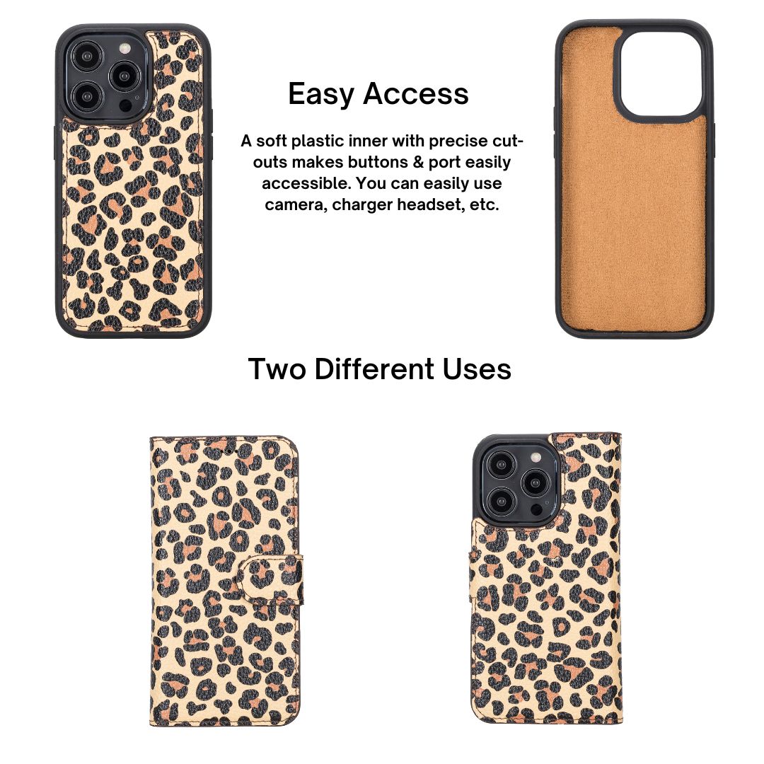 iPhone 14 Pro Max (6.7") Leather MagSafe RFID Detachable Wallet Case - Leopard