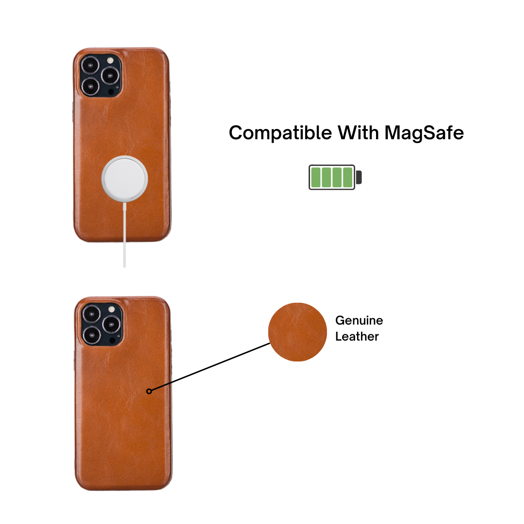 iPhone 13 Pro Max (6.7") Full Leather MagSafe Snap On Case - Rustic Brown