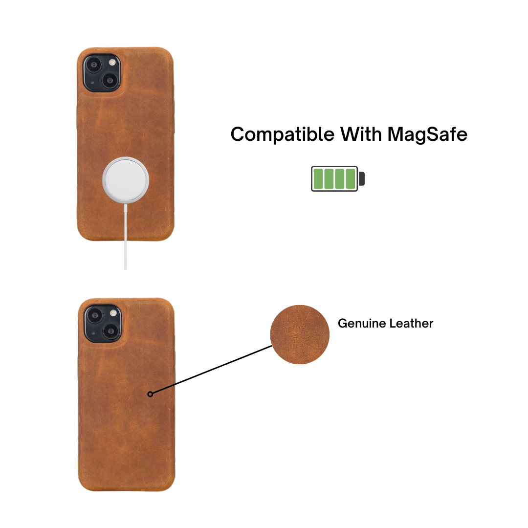iPhone 13 (6.1") Full Leather MagSafe Snap On Case - Dark Brown