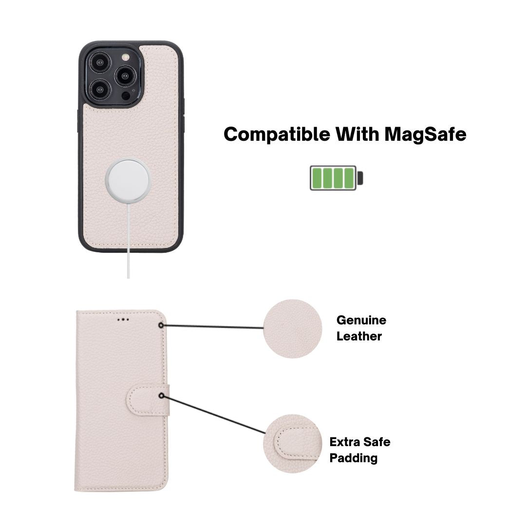 iPhone 14 Pro (6.1") Leather MagSafe RFID Detachable Wallet Case - Beige