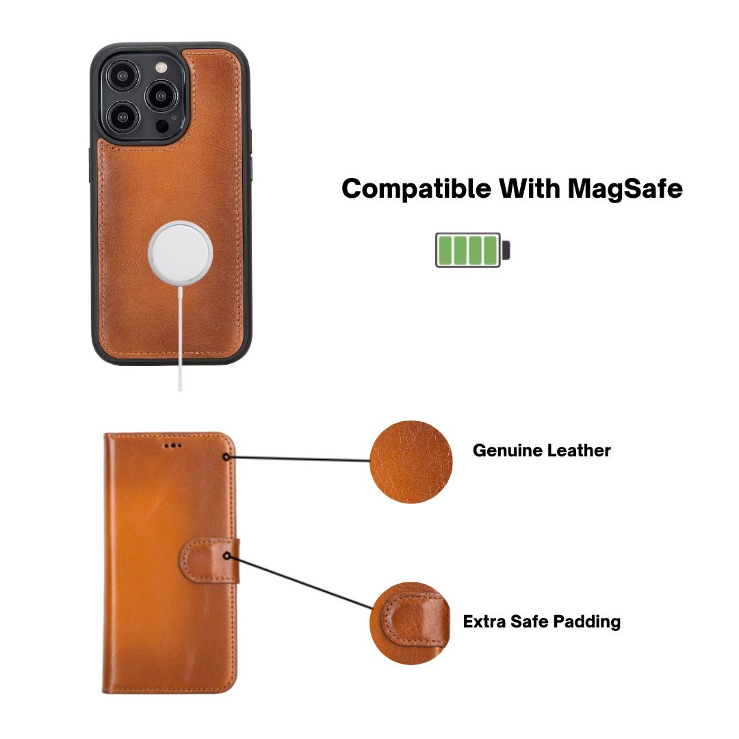iPhone 14 Pro (6.1") Leather MagSafe RFID Detachable Wallet Case - Rustic Brown