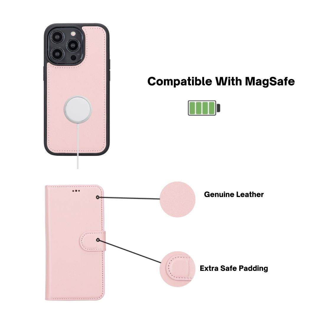 iPhone 14 Pro (6.1") Leather MagSafe RFID Detachable Wallet Case - Pink