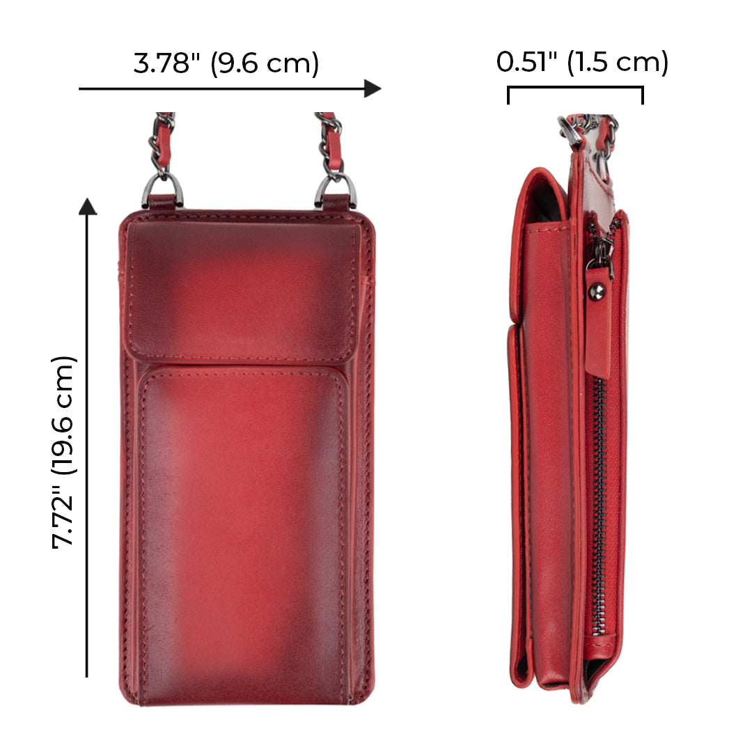 Awjin Leather Phone Bag Up to 6.7" - Rustic Red