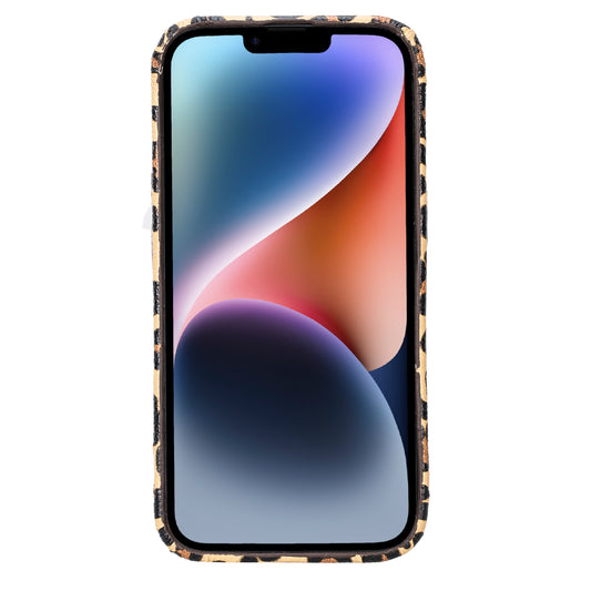 iPhone 14 (6.1") Full Leather MagSafe Snap On Case - Leopard