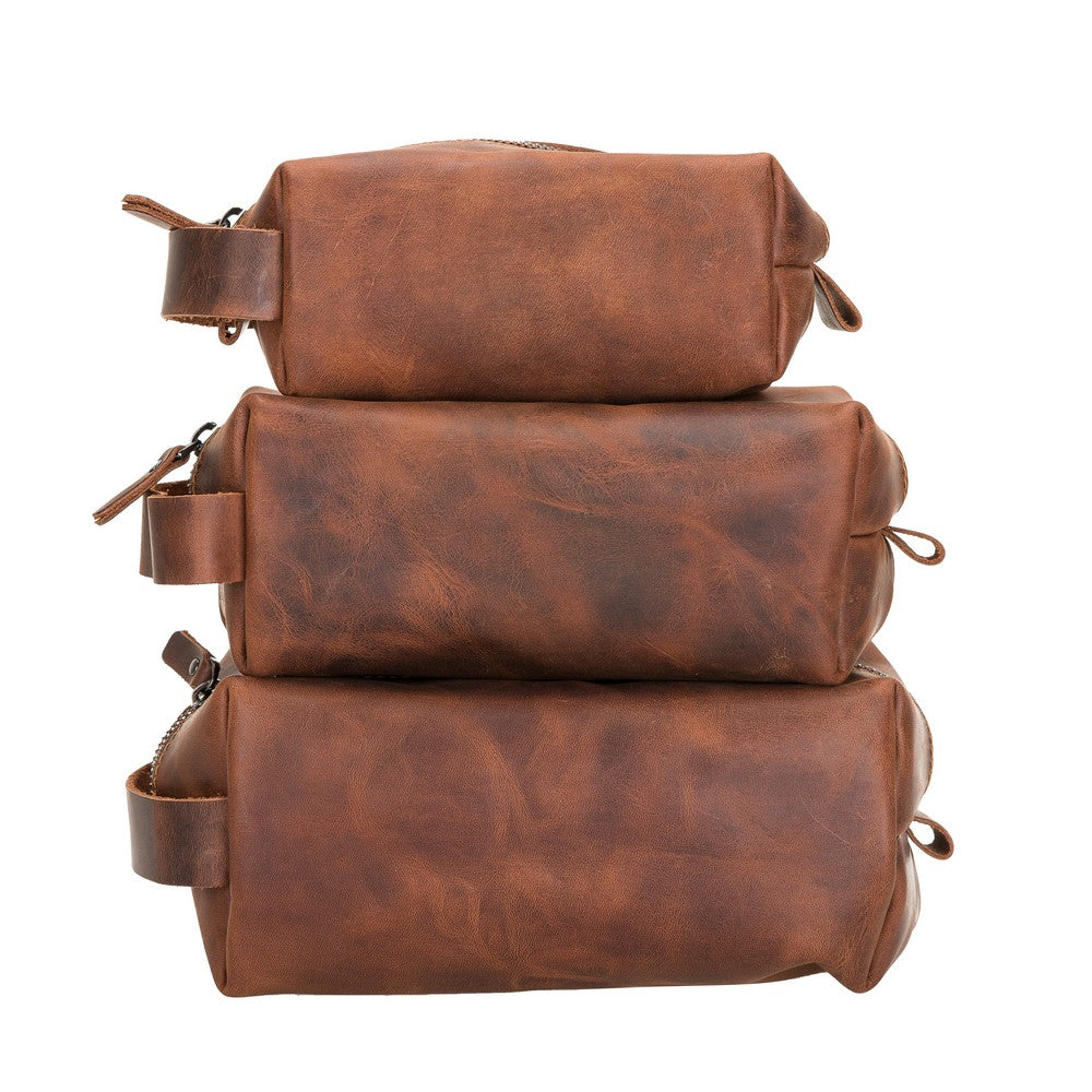 Leather Women Make Up Bag - Antic Brown