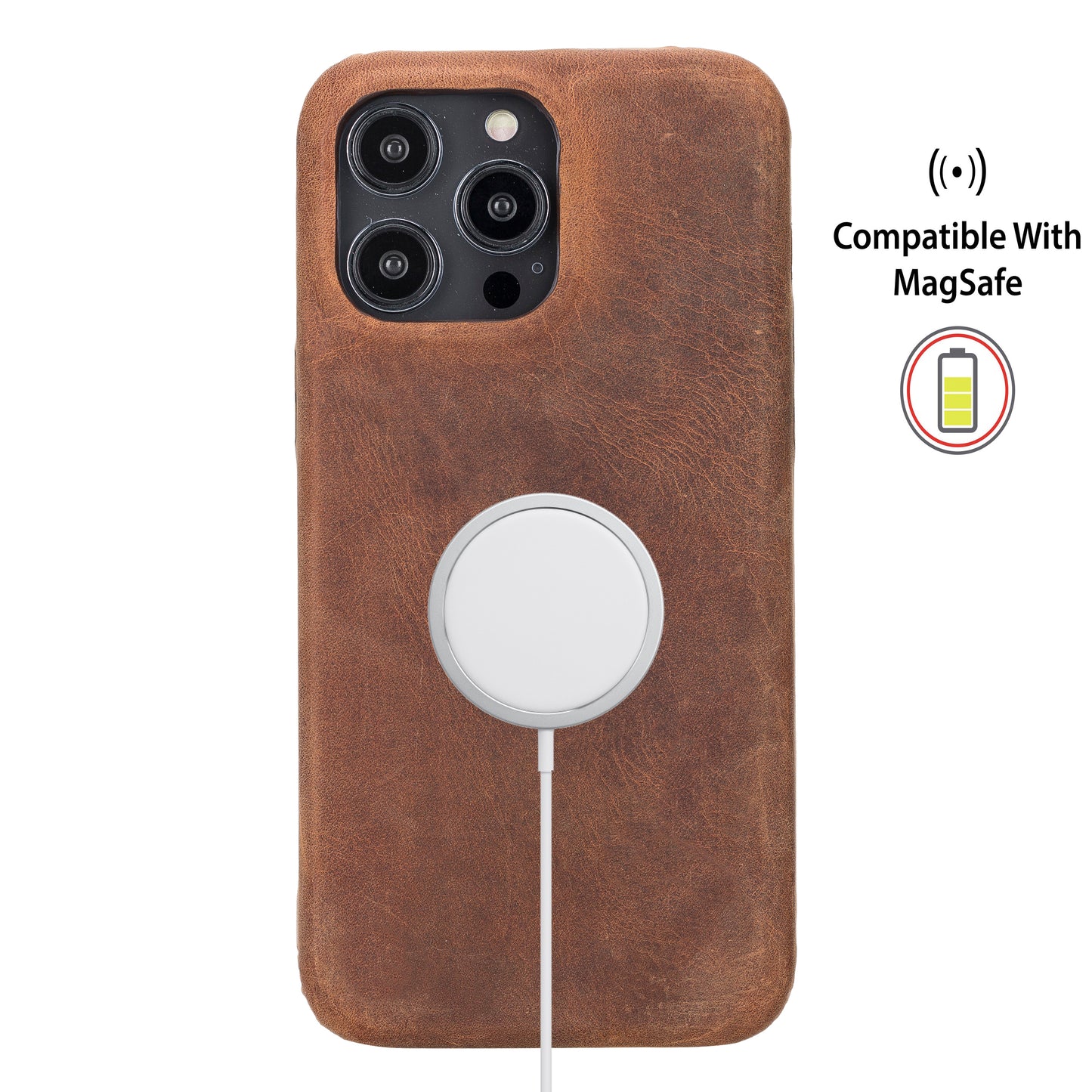 iPhone 14 (6.1") Full Leather MagSafe Snap On Case - Teak Brown