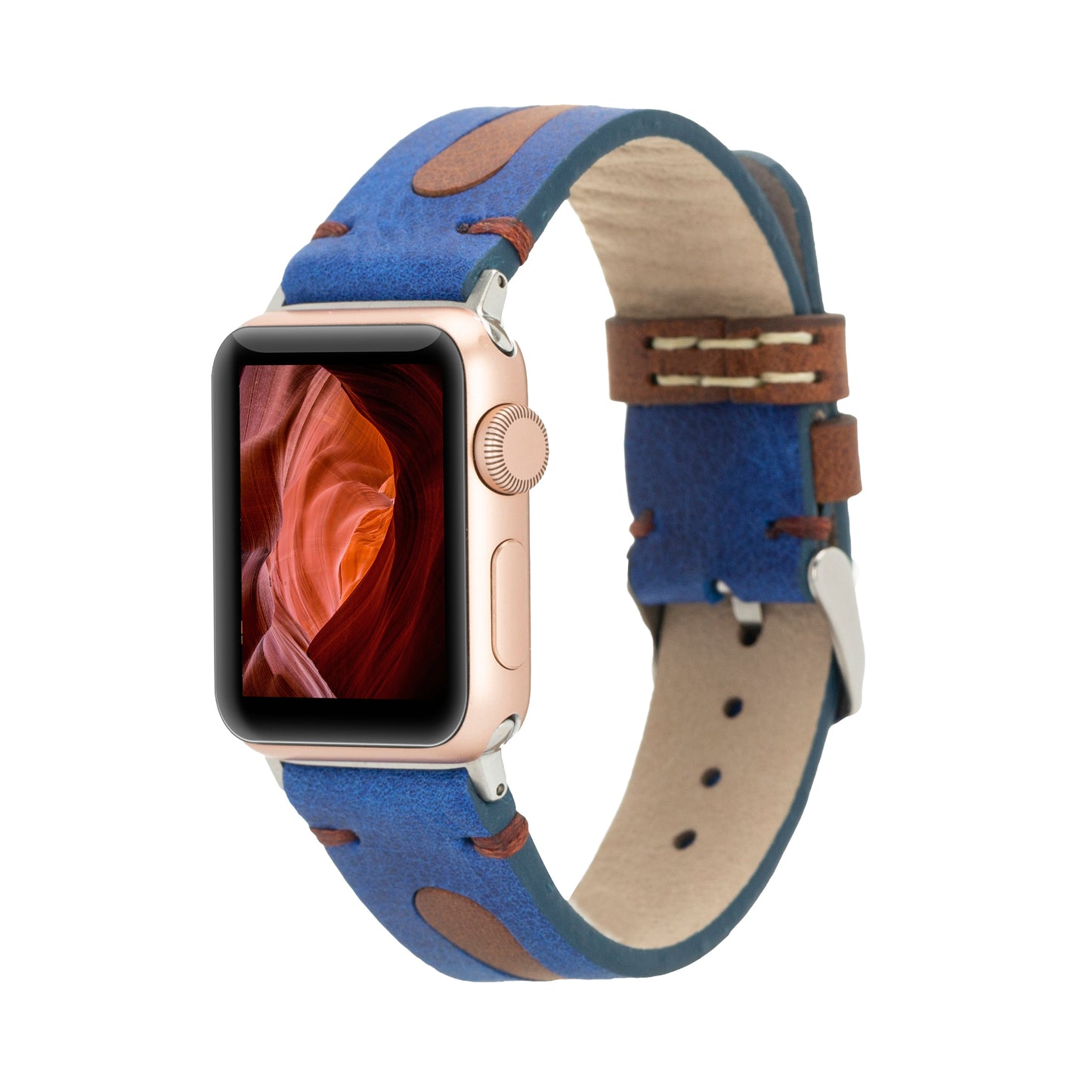 Dual Color Leather Apple Watch Band - Brown/Blue