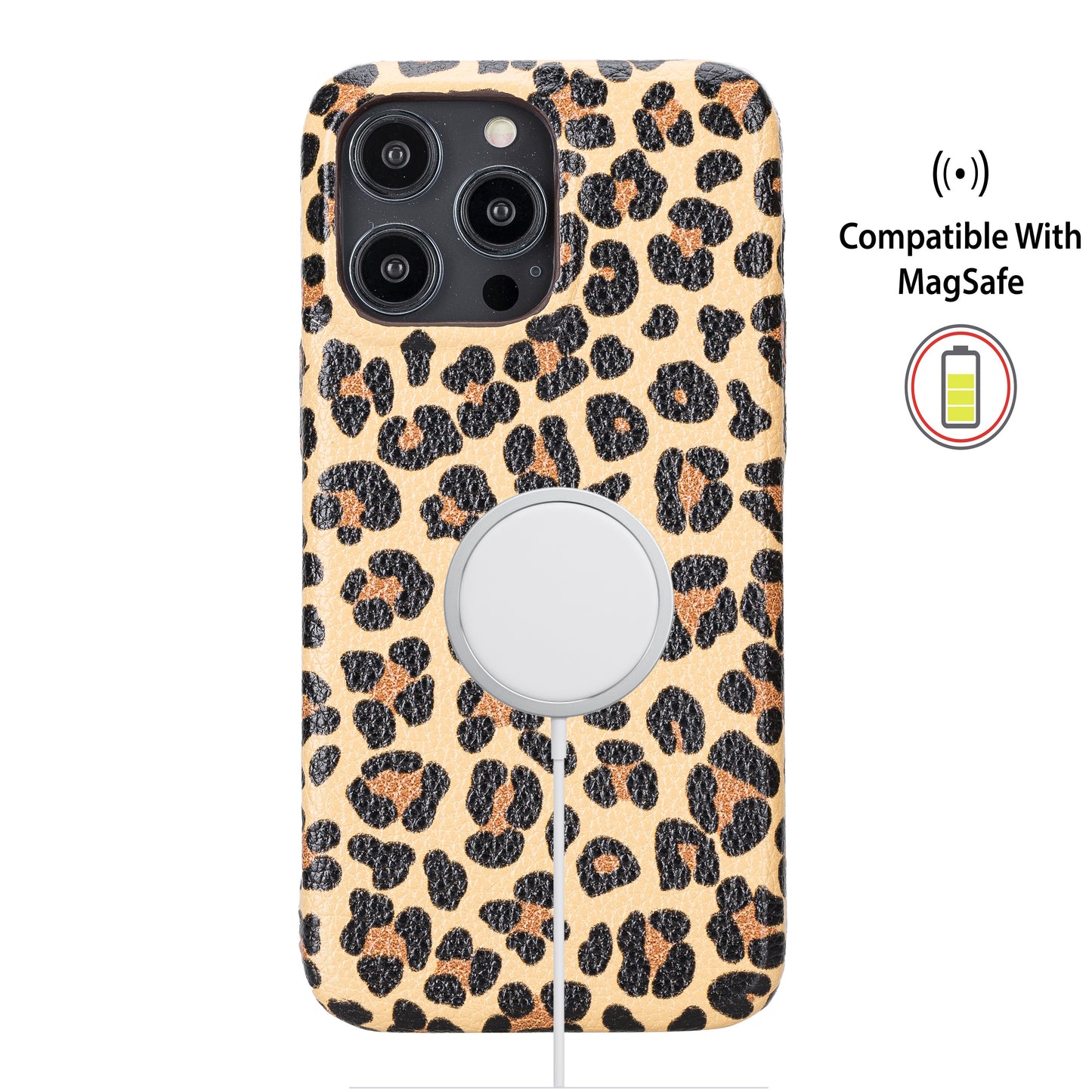 iPhone 14 Plus (6.7") Full Leather MagSafe Snap On Case - Leopard