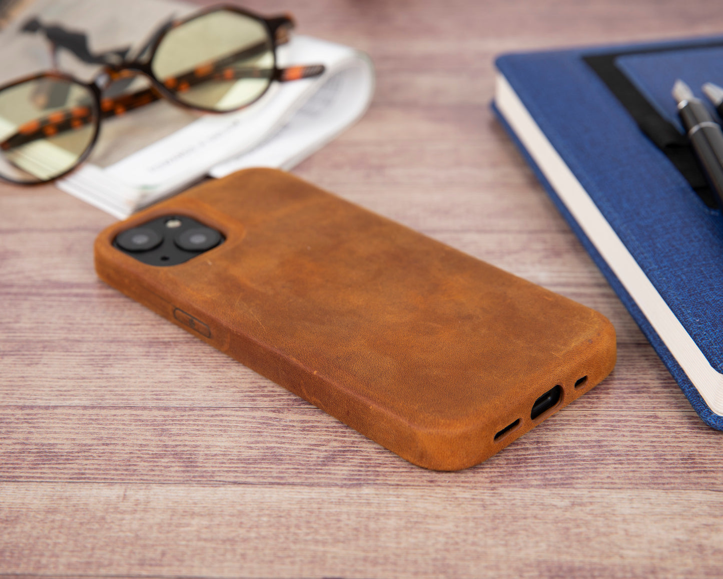 iPhone 13 Mini (5.4") Full Leather MagSafe Snap On Case - Camel