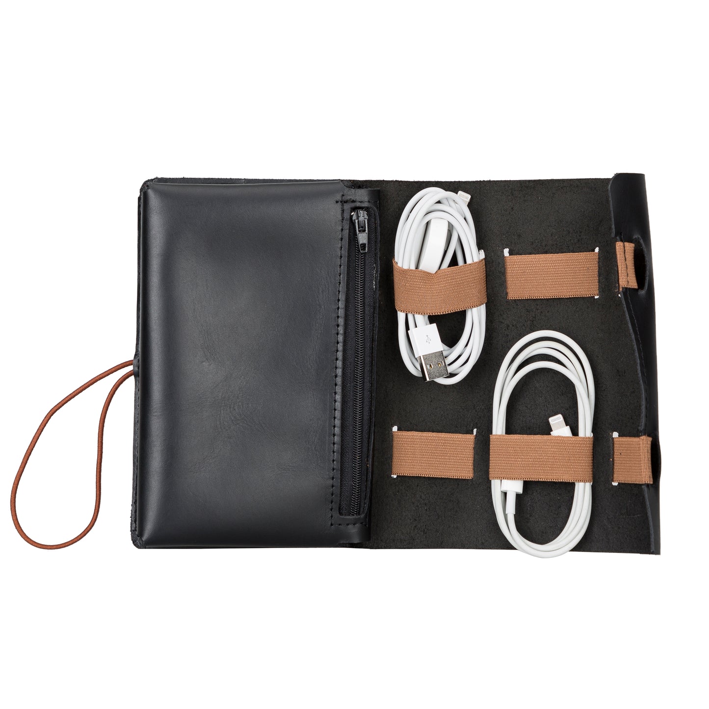 Leather Cable Organizer - Rustic Black