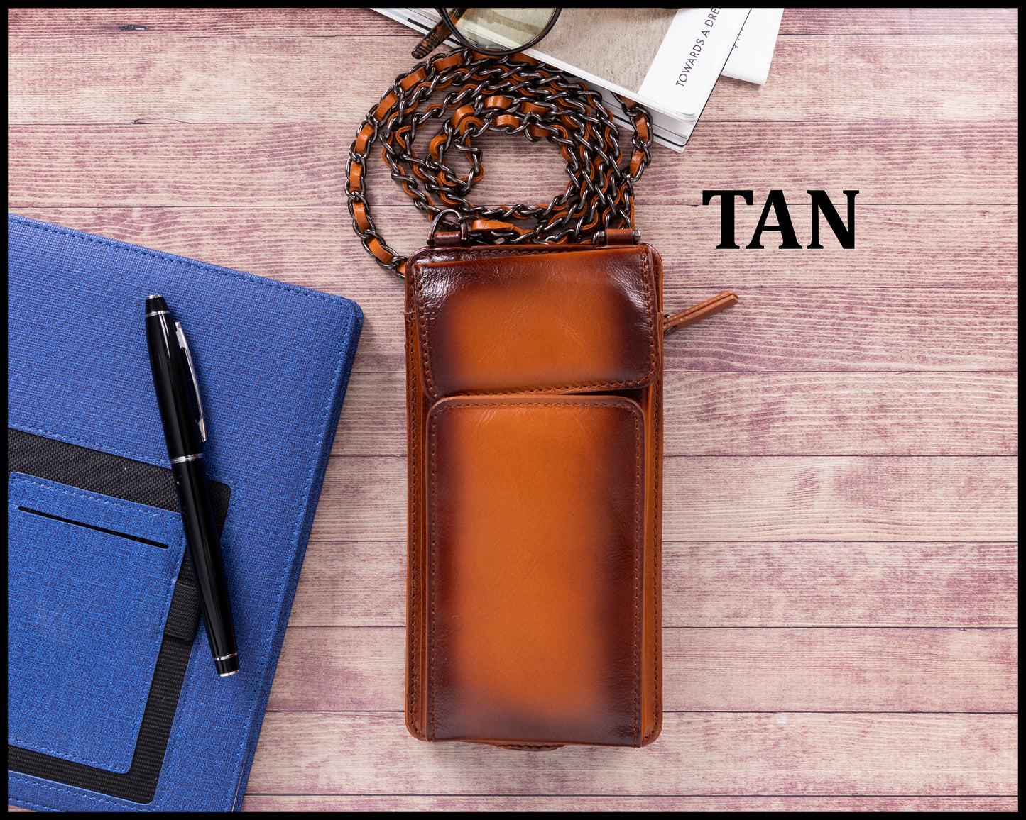 Awjin Leather Phone Bag Up to 6.7" - Rustic Brown