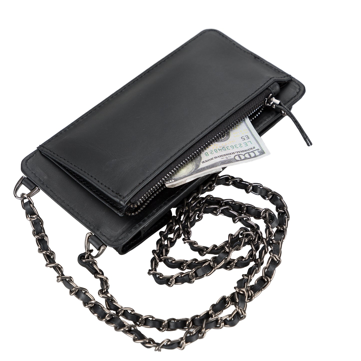 Awjin Leather Phone Bag Up to 6.7" - Rustic Black