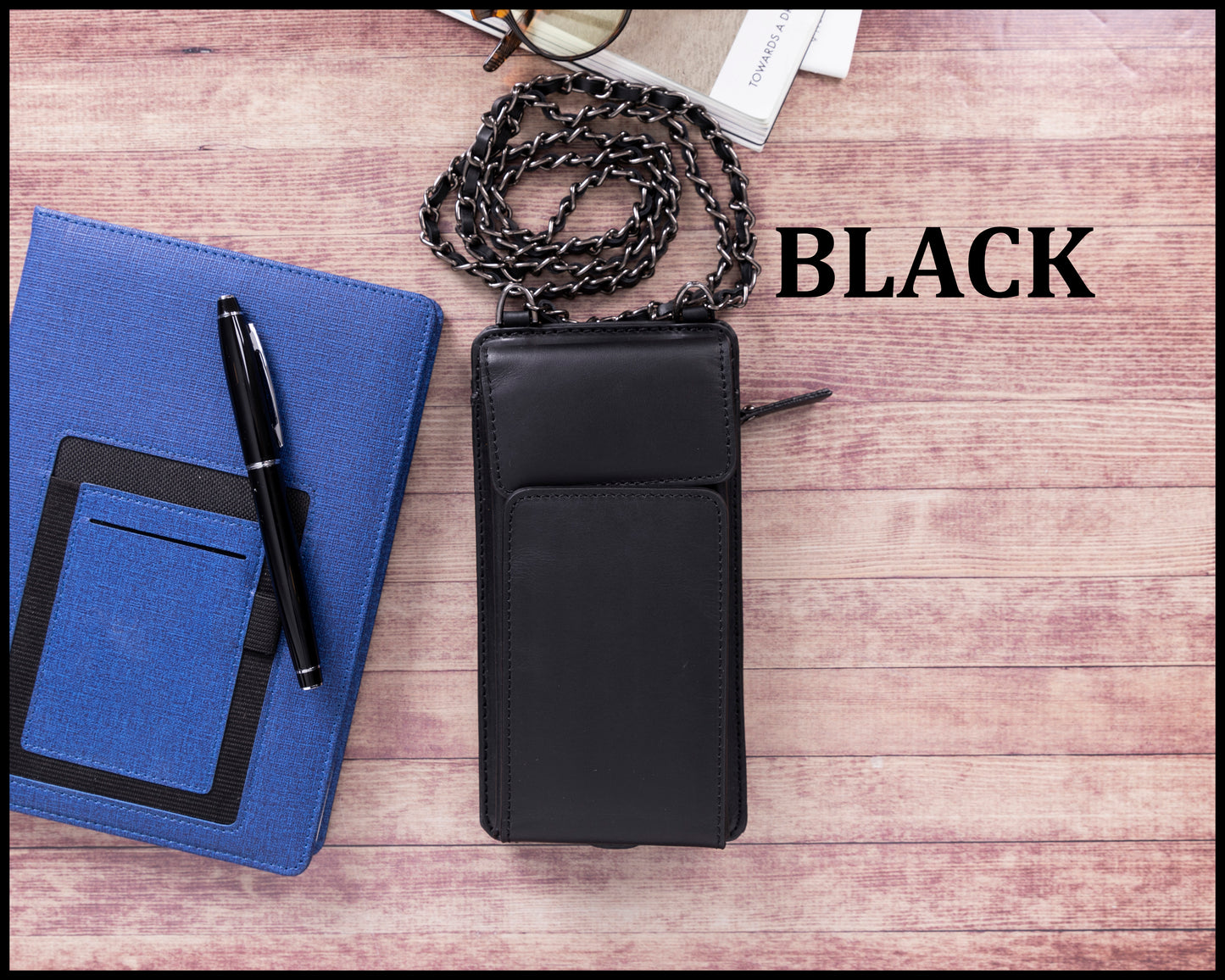 Awjin Leather Phone Bag Up to 6.7" - Rustic Black