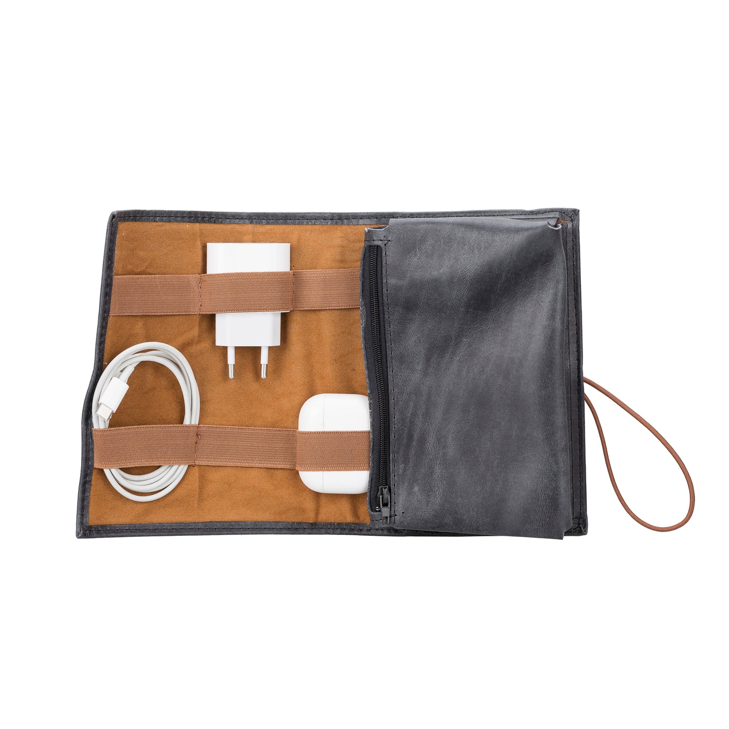 Leather Cable Organizer - Rustic Black