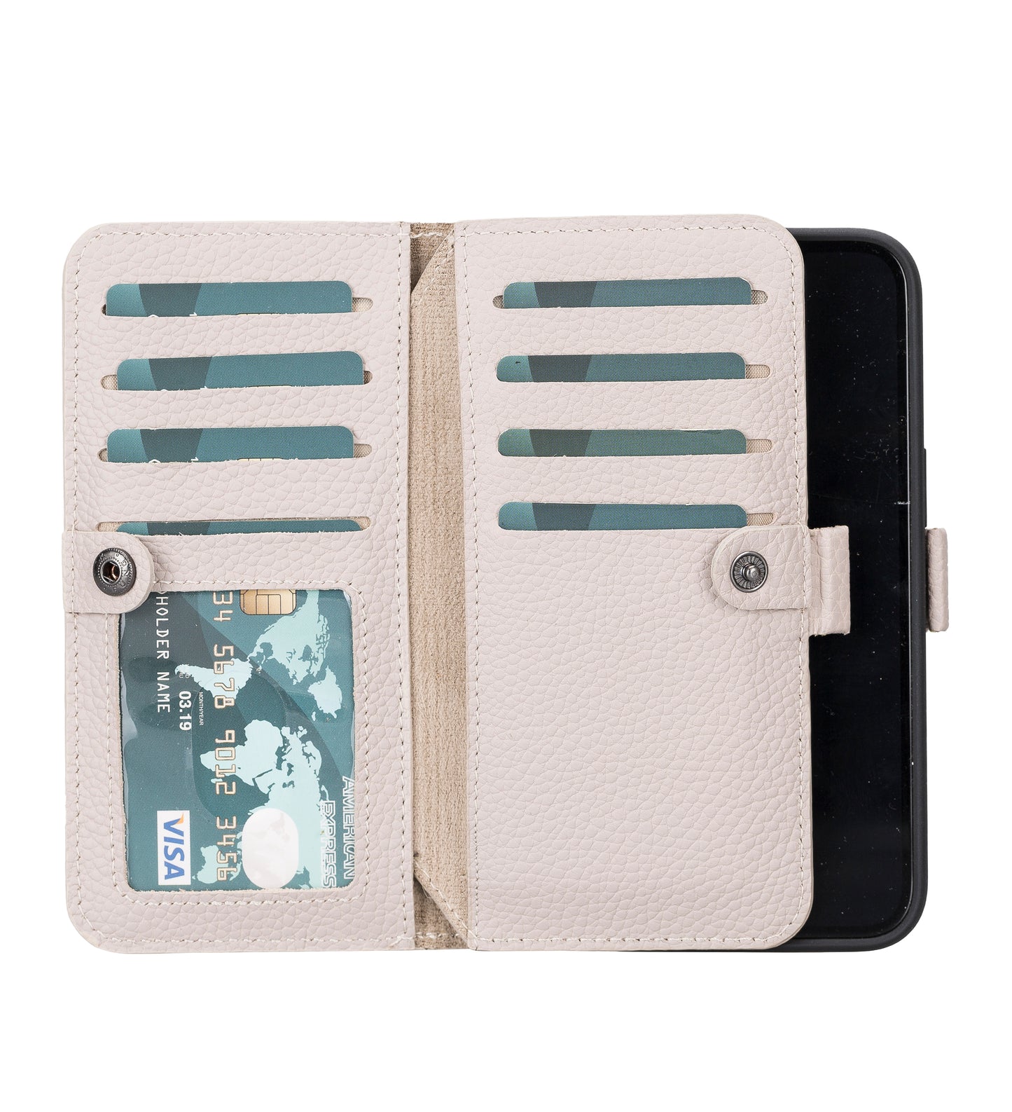 iPhone 14 (6.1") Leather MagSafe RFID Detachable Double Wallet Case - Beige