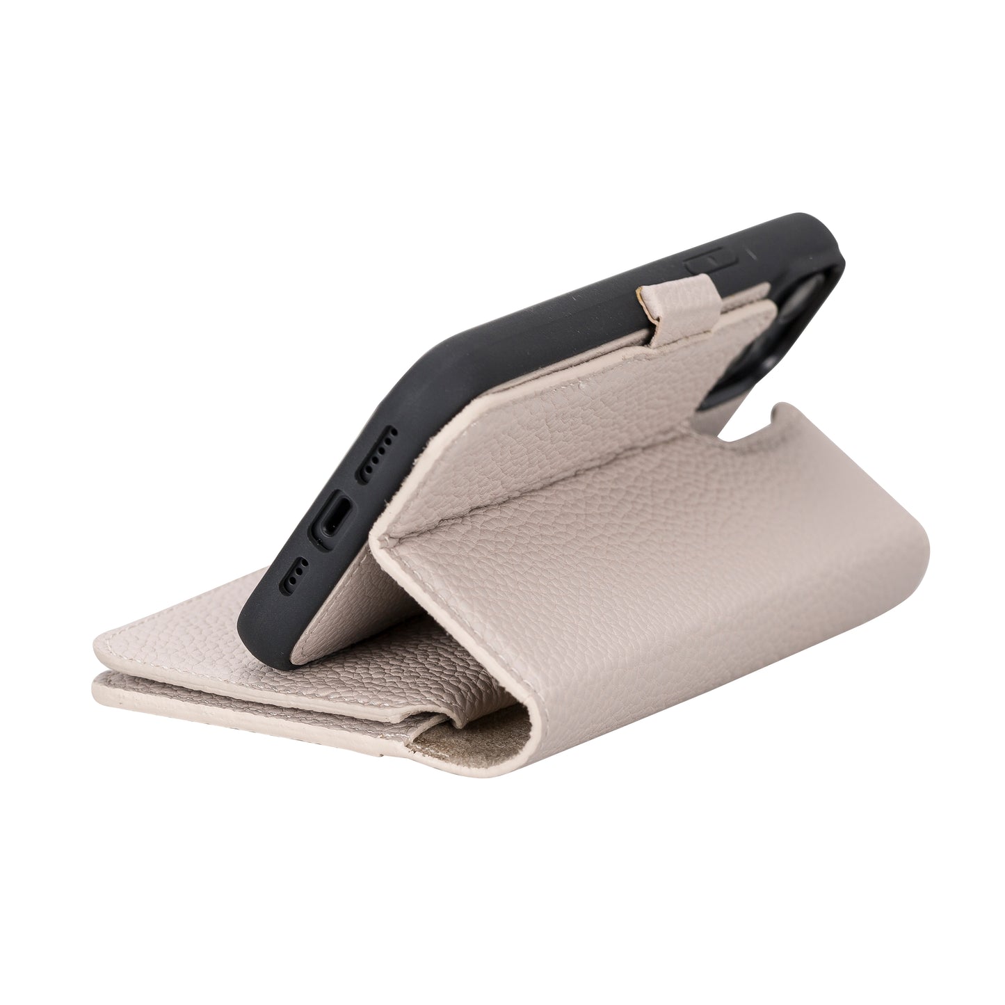 iPhone 14 (6.1") Leather MagSafe RFID Detachable Double Wallet Case - Beige