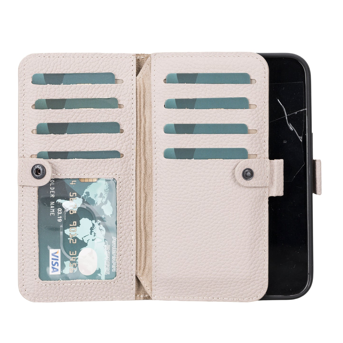 iPhone 14 Pro (6.1") Leather MagSafe RFID Detachable Double Wallet Case - Beige