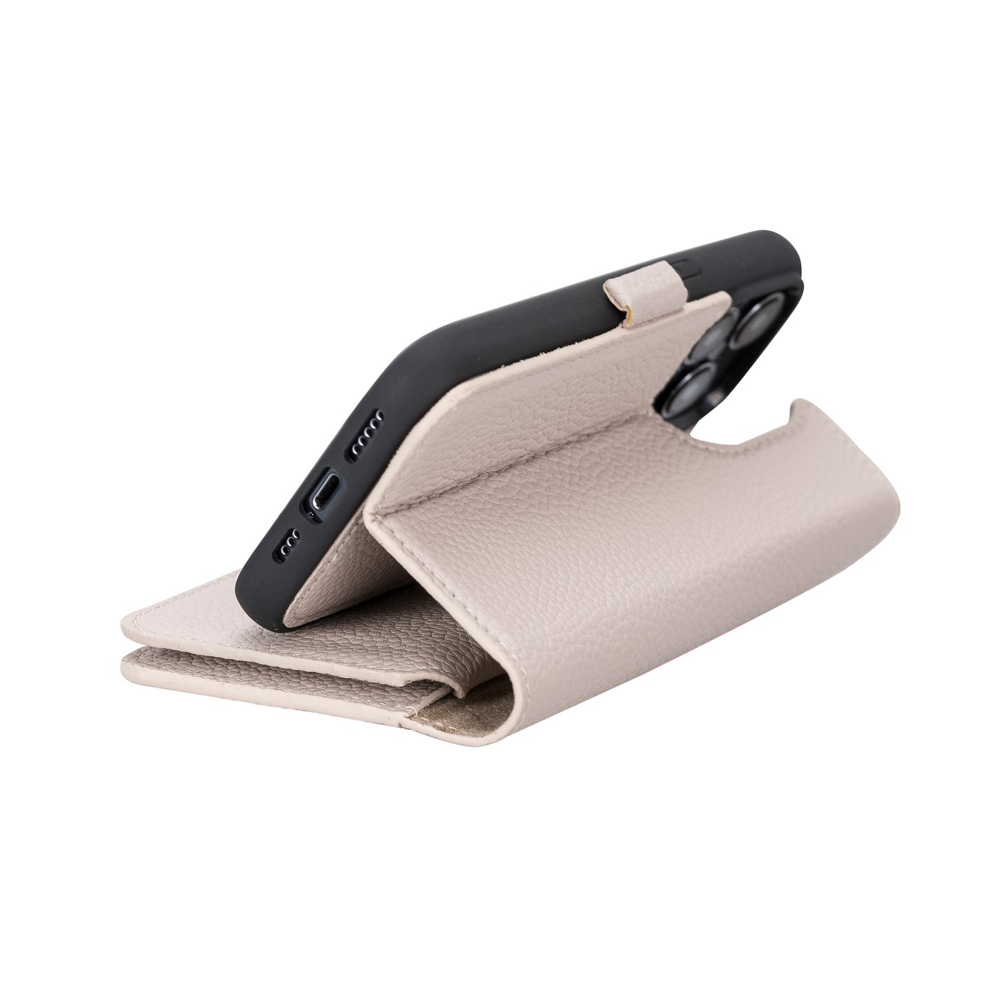 iPhone 14 Pro (6.1") Leather MagSafe RFID Detachable Double Wallet Case - Beige