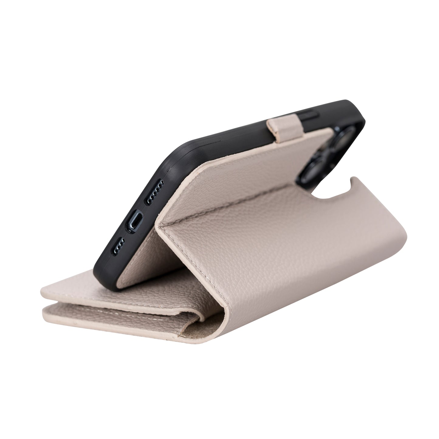 iPhone 14 Pro Max (6.7") Leather MagSafe RFID Detachable Double Wallet Case - Beige