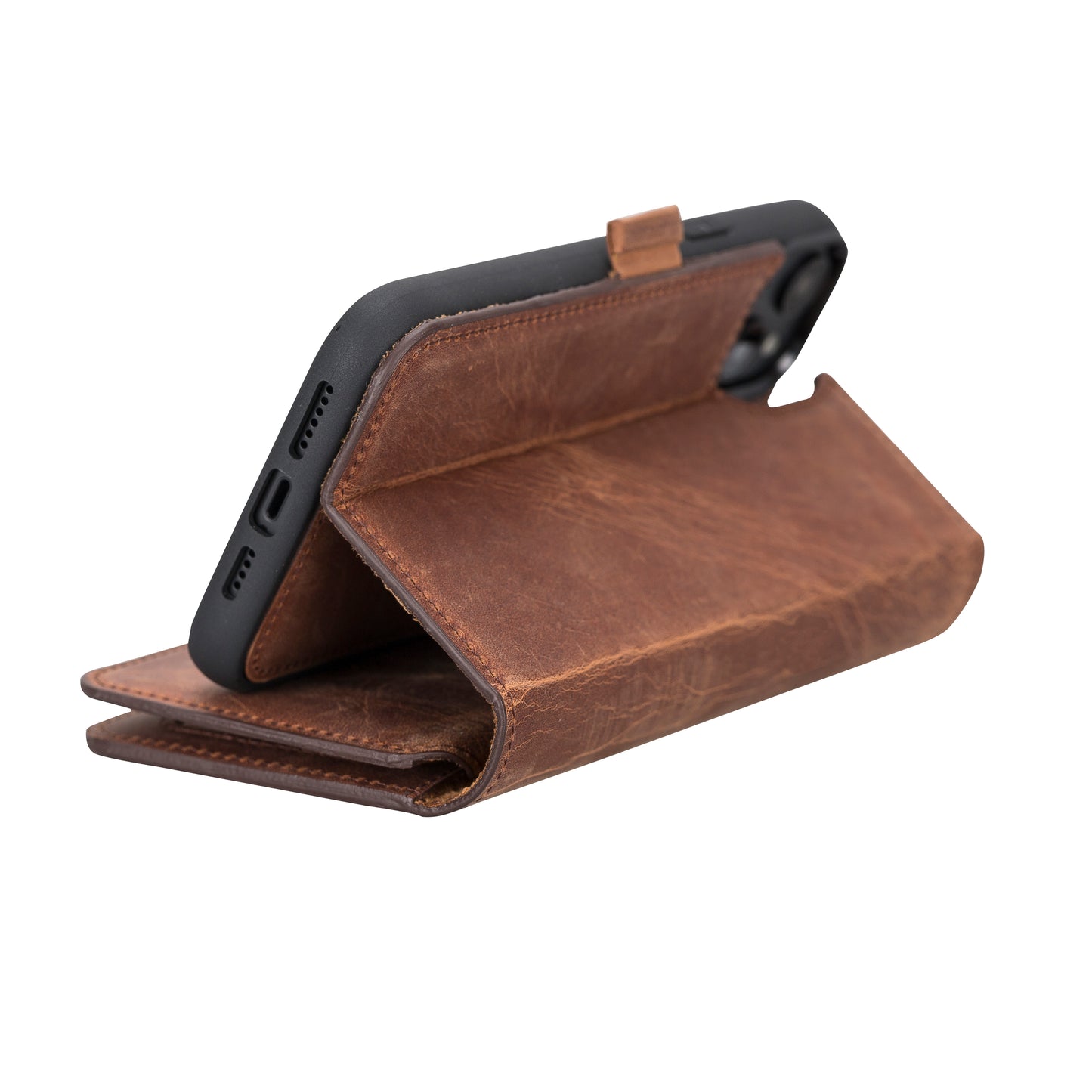 iPhone 14 Plus (6.7") Leather MagSafe RFID Detachable Double Wallet Case - Teak Brown
