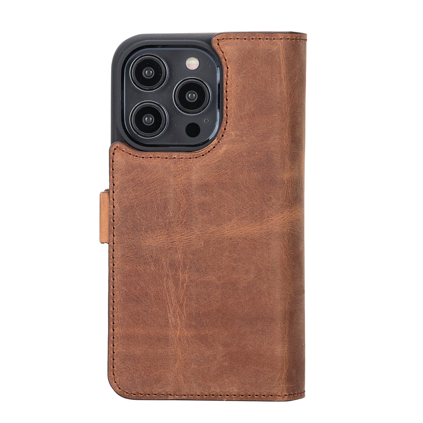 iPhone 14 Pro (6.1") Leather MagSafe RFID Detachable Double Wallet Case - Teak Brown