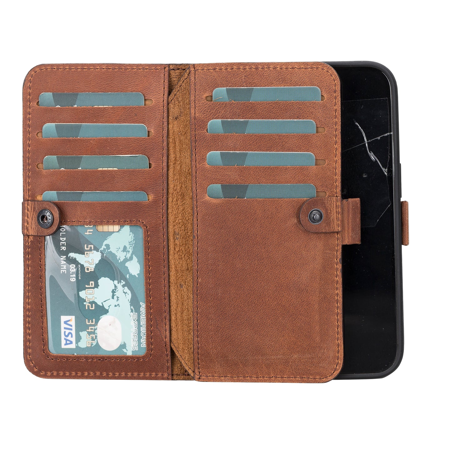 iPhone 14 Pro (6.1") Leather MagSafe RFID Detachable Double Wallet Case - Teak Brown
