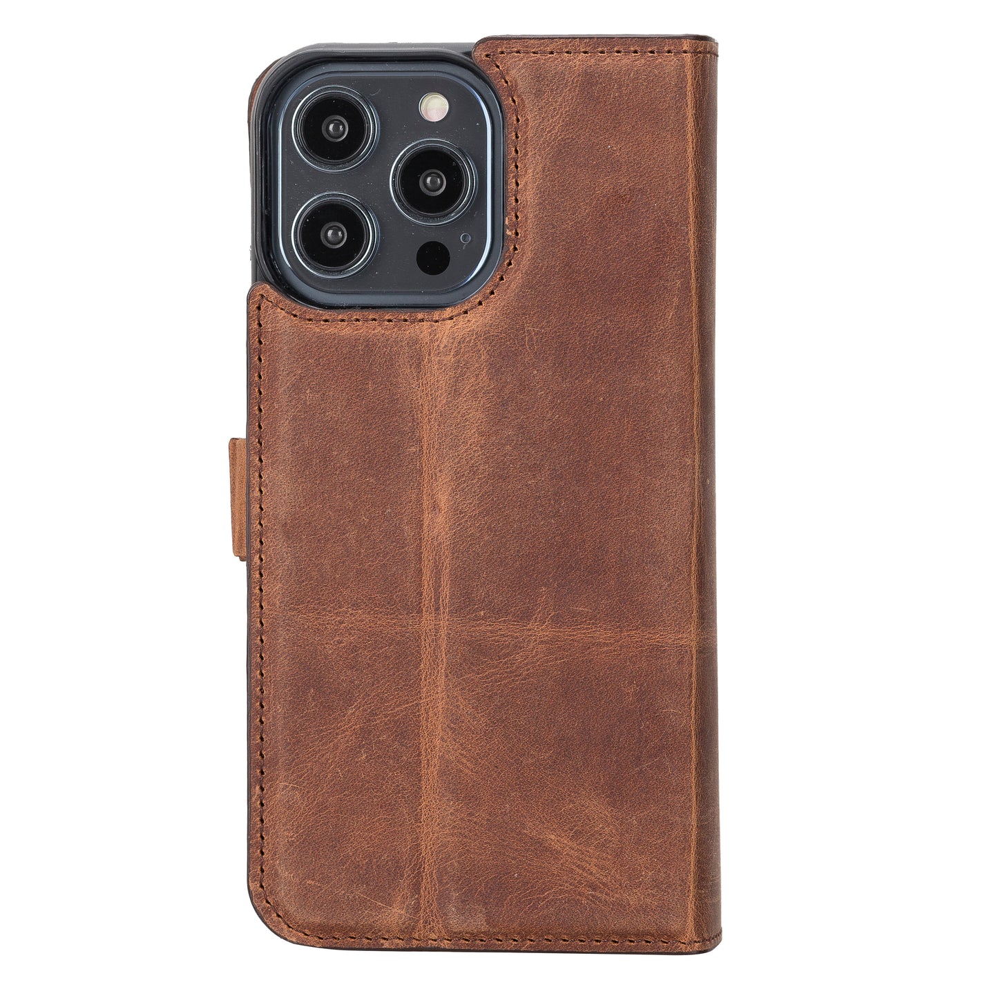iPhone 14 Pro Max (6.7") Leather MagSafe RFID Detachable Double Wallet Case - Teak Brown