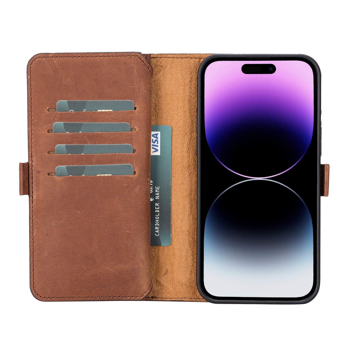 iPhone 14 Pro Max (6.7") Leather MagSafe RFID Detachable Double Wallet Case - Teak Brown