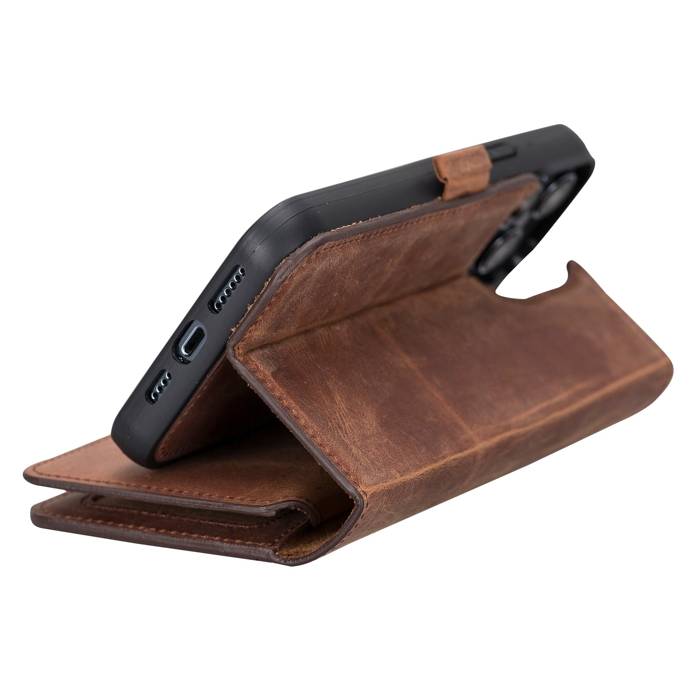 iPhone 14 Pro Max (6.7") Leather MagSafe RFID Detachable Double Wallet Case - Teak Brown