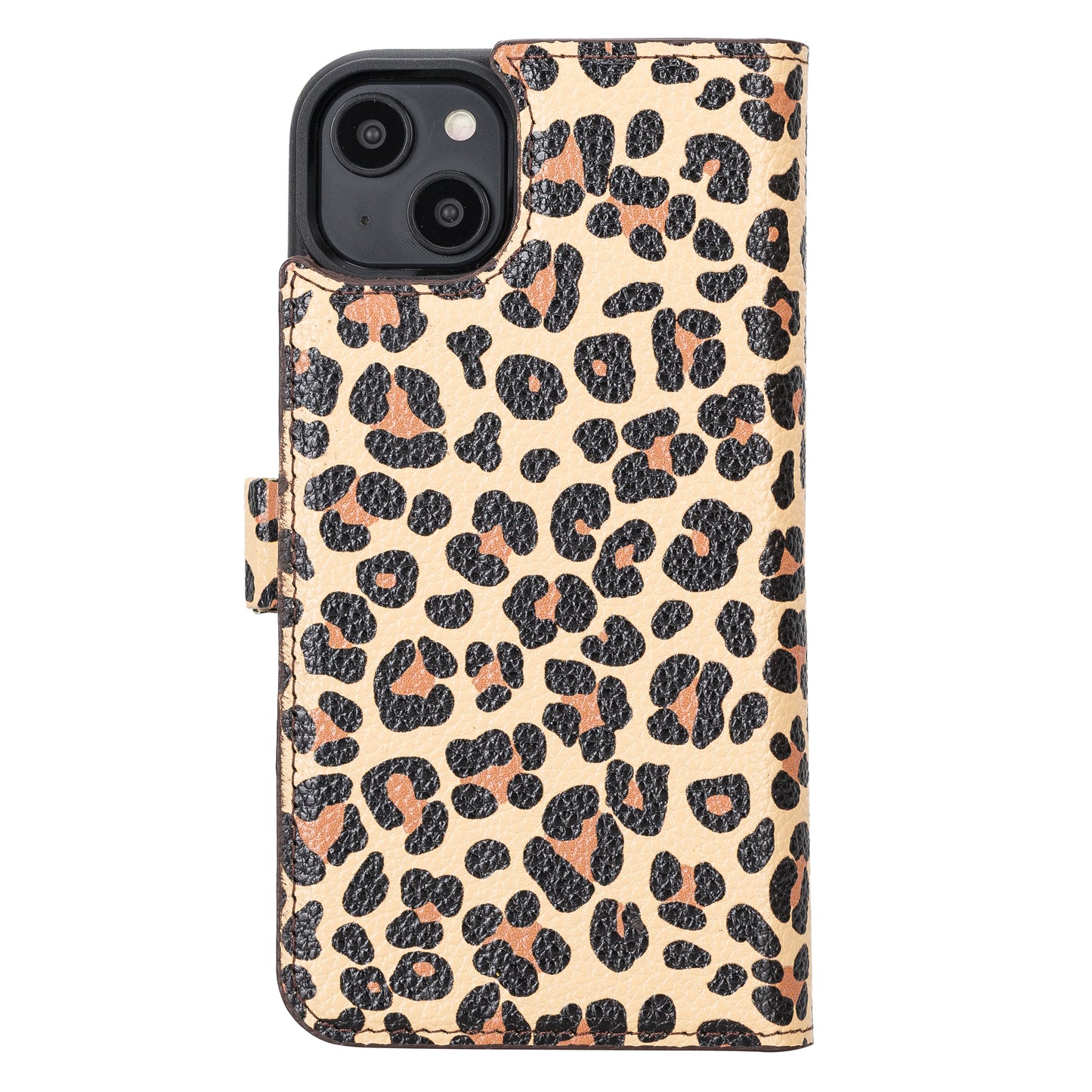iPhone 14 Pro (6.1") Leather MagSafe RFID Detachable Double Wallet Case - Leopard